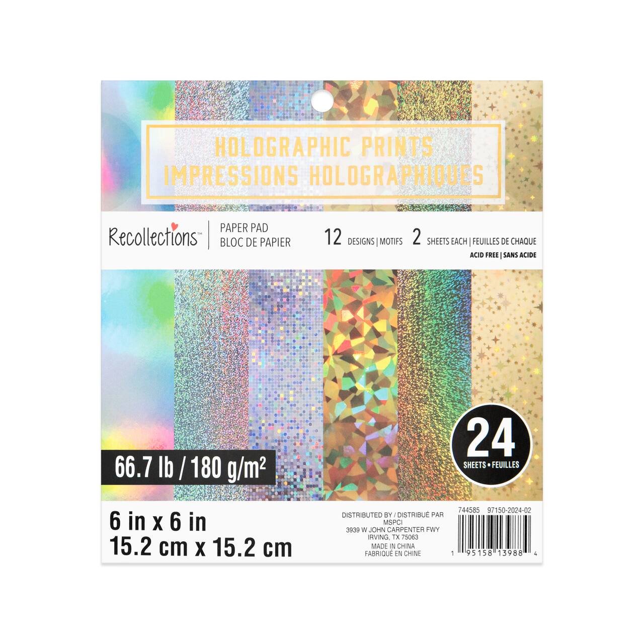 12 Pack: 6" x 6" Holographic Prints Paper Pad by Recollections™
